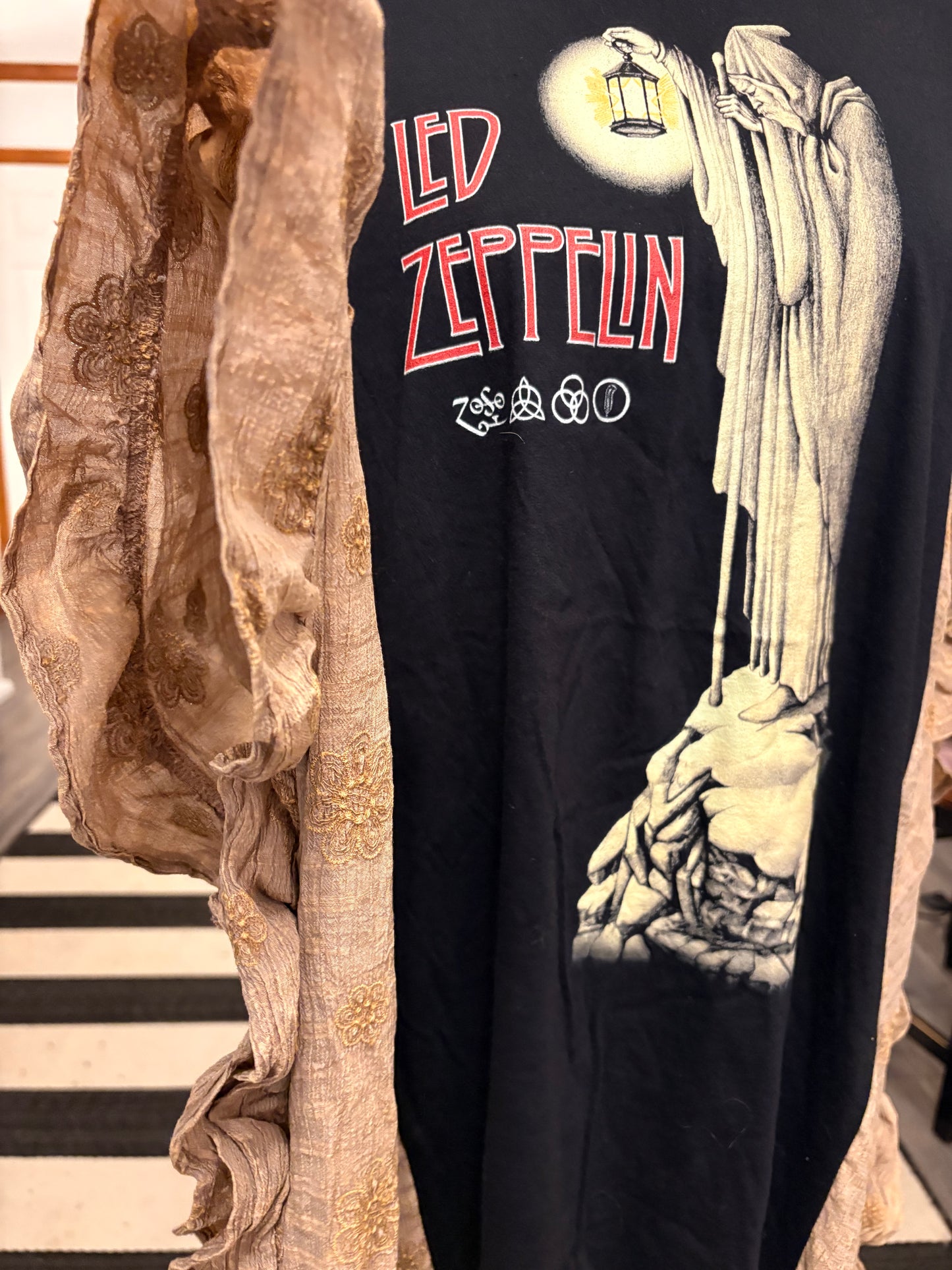 Zeppelin Upcycled Rockstar Fairytale Ruffled Kimono One Size Fits a Large to 3X Oversized!