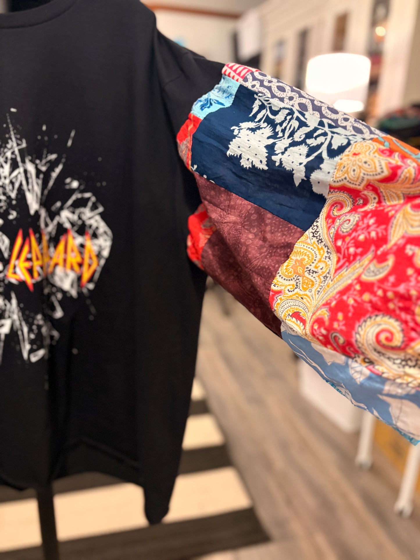 Photograph Patchwork Sleeve Tee Fits a Small to 2X