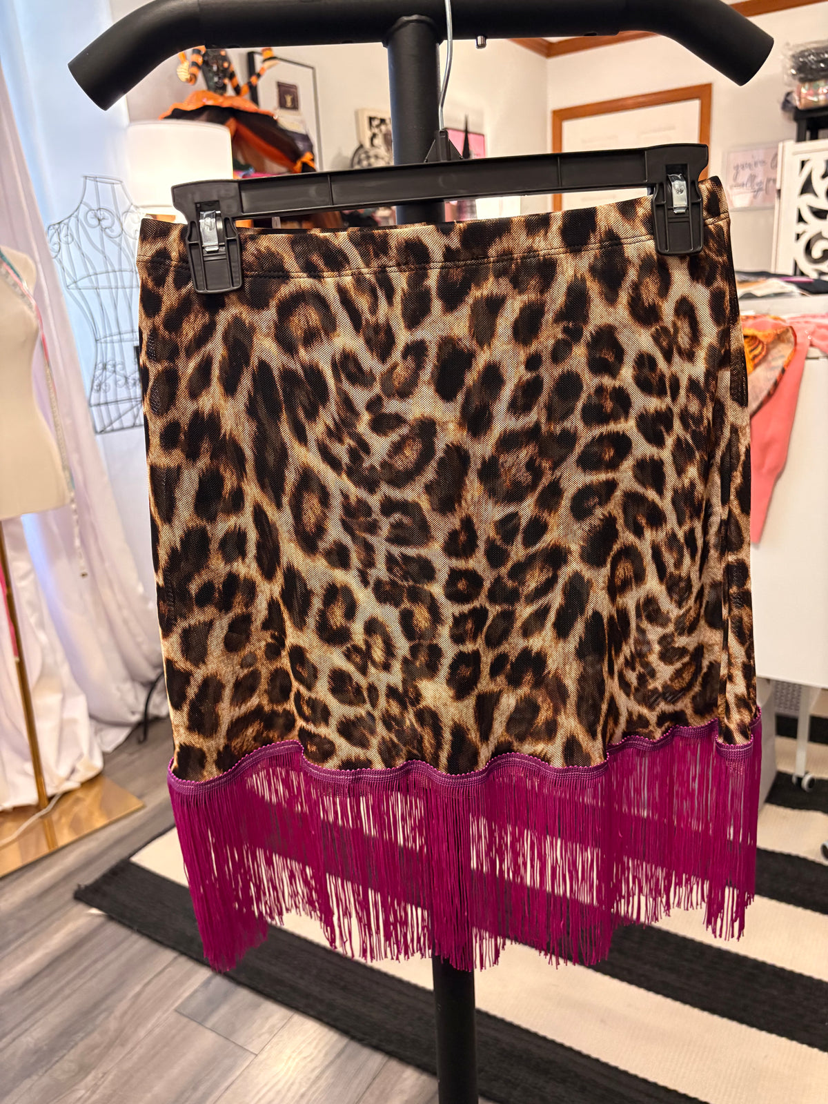 Magenta and Cheetah Fringe Glam Skirt One Size Fits a Small/Medium
