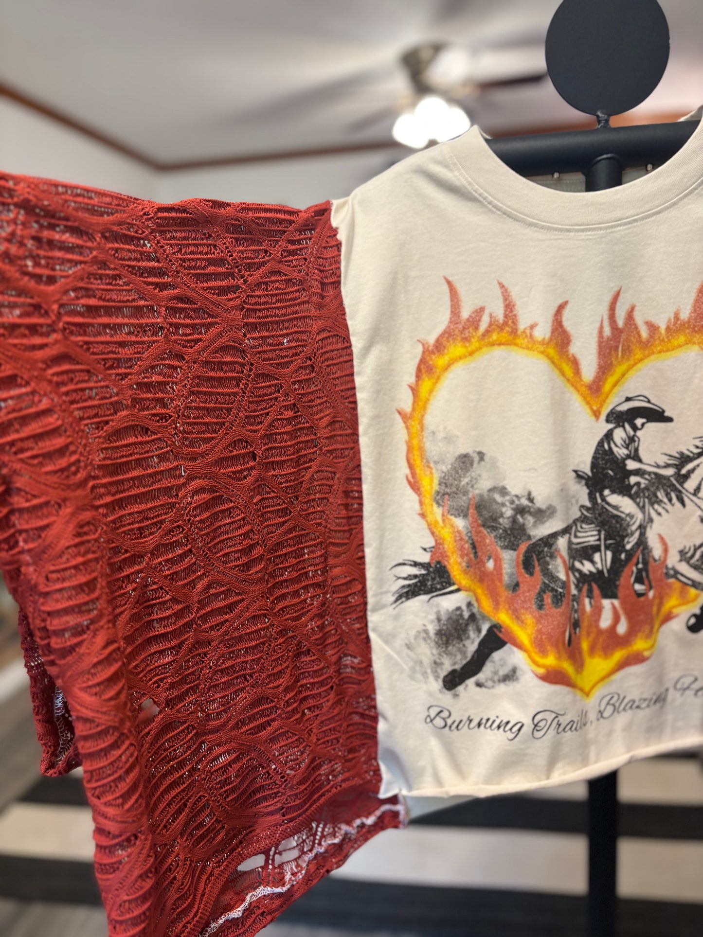 Cowboy Heart Upcycled Crochet Tee One Size Fits a Small to XXL