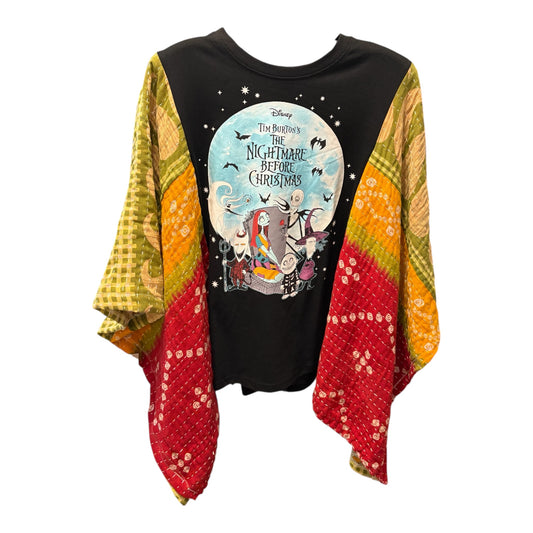 Nightmare Before Christmas Upcycled Vintage Kantha Poncho Tee Fits A Size Small to XL