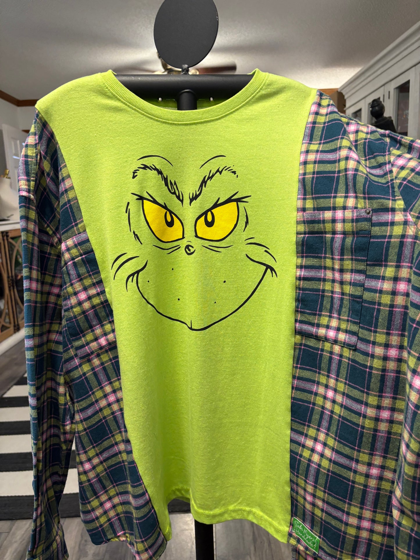 Grinch Upcycled Drop-Sleeve Flannel One Size Fits a Large to 3X