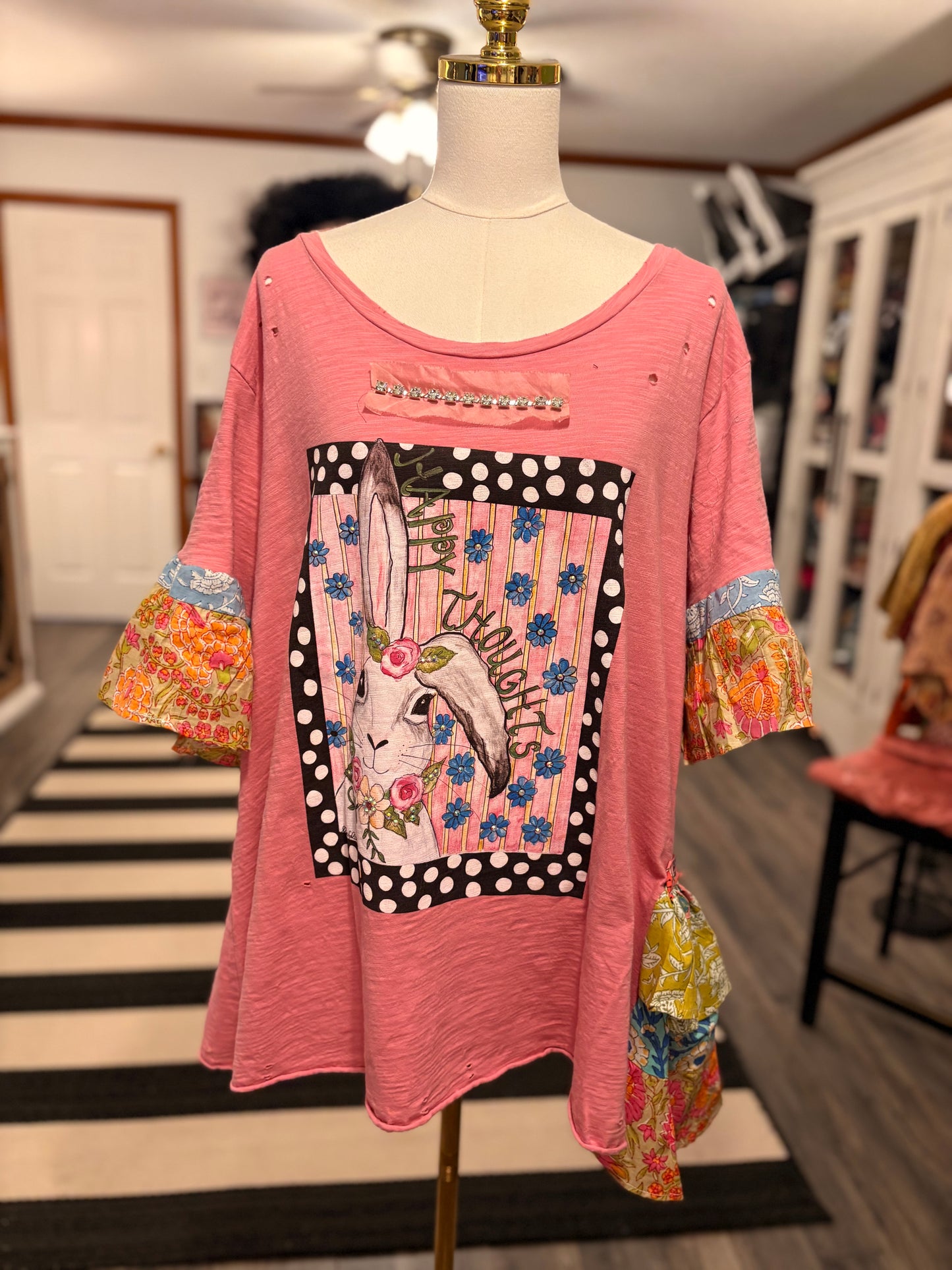 Happy Thoughts Ruffled Sleeve Tee Fits Large to 2X