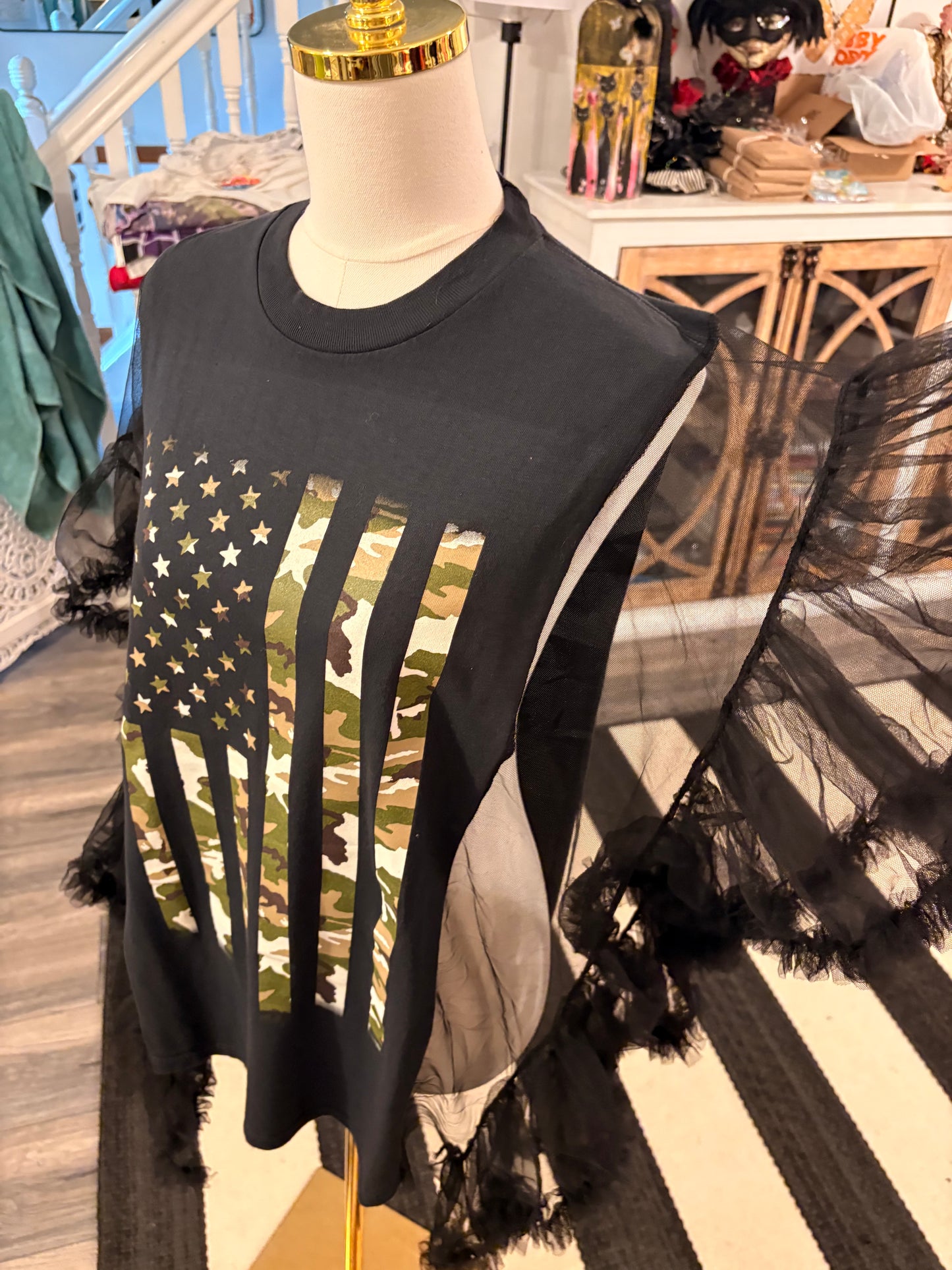 Camo Flag Upcycled Rockstar Poncho One Size Fits a Small to XL