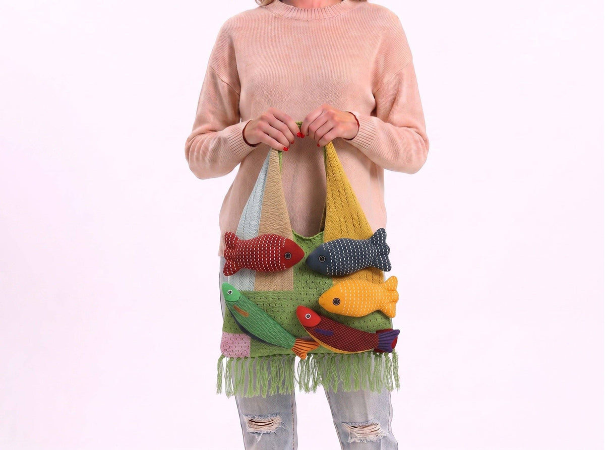 Fish Motifs Hobo Bag in Polyester