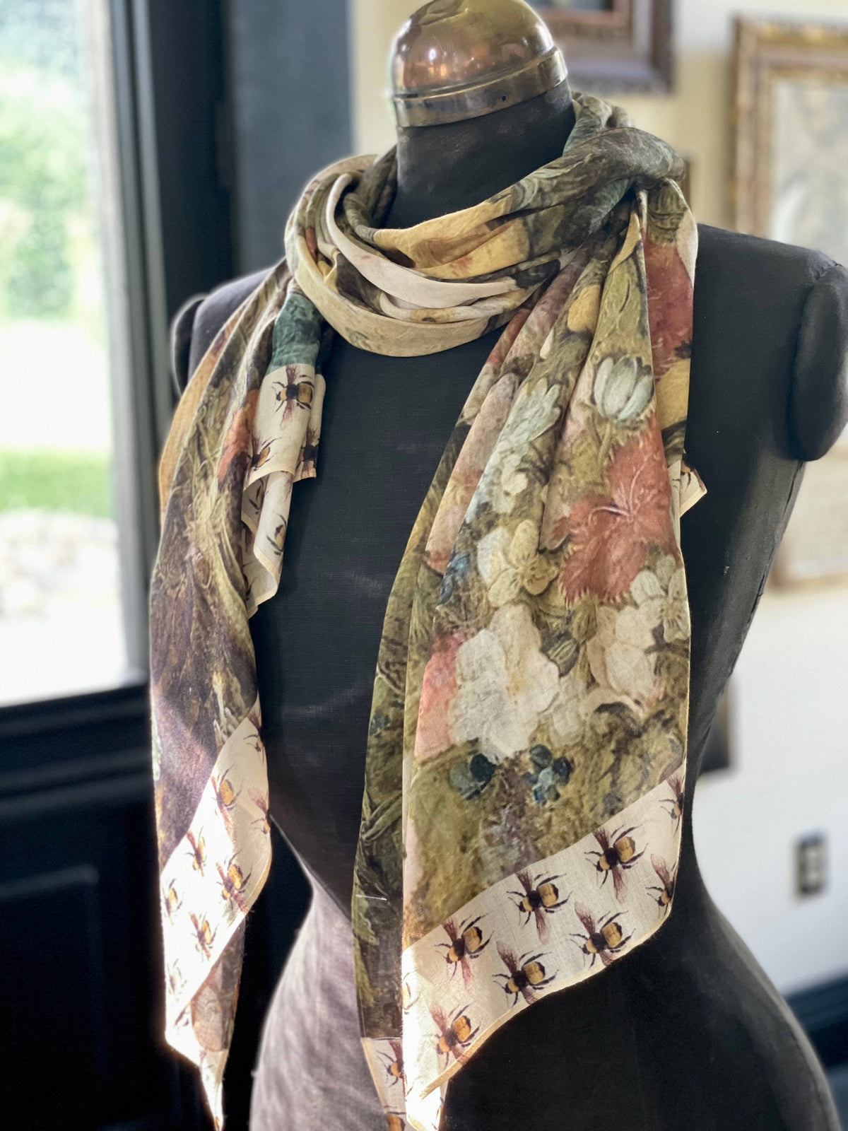 I Dream In Flowers Bohemian  Scarf with Bees