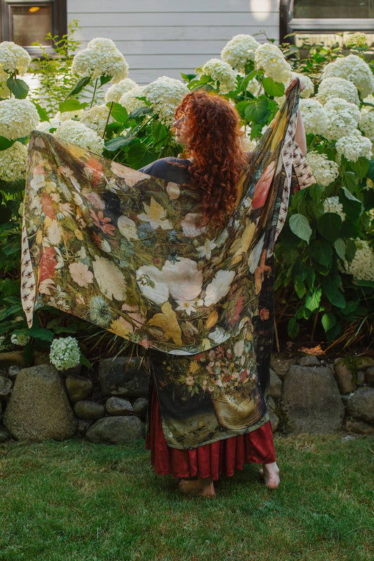 I Dream In Flowers Bohemian  Scarf with Bees