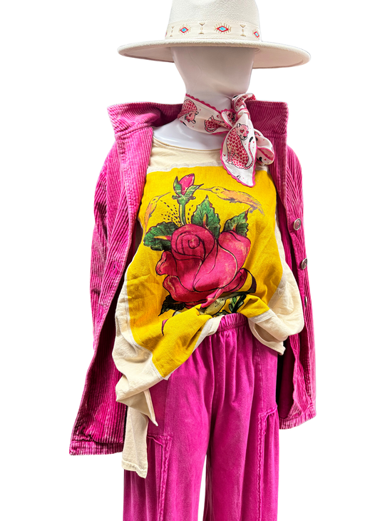 Tee with Colorful Patchwork Rose Print
