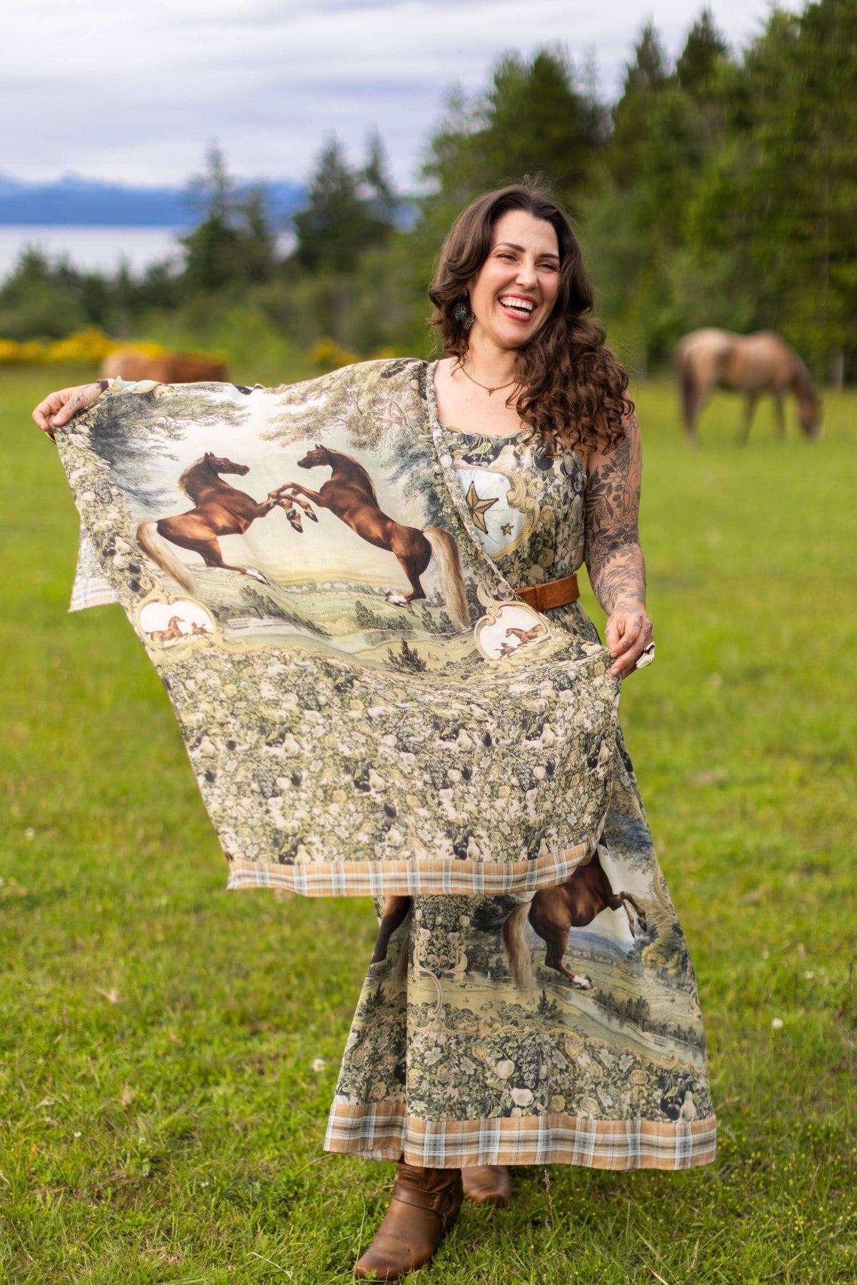 Born To Run Scarf with Wild Horse & Floral Print