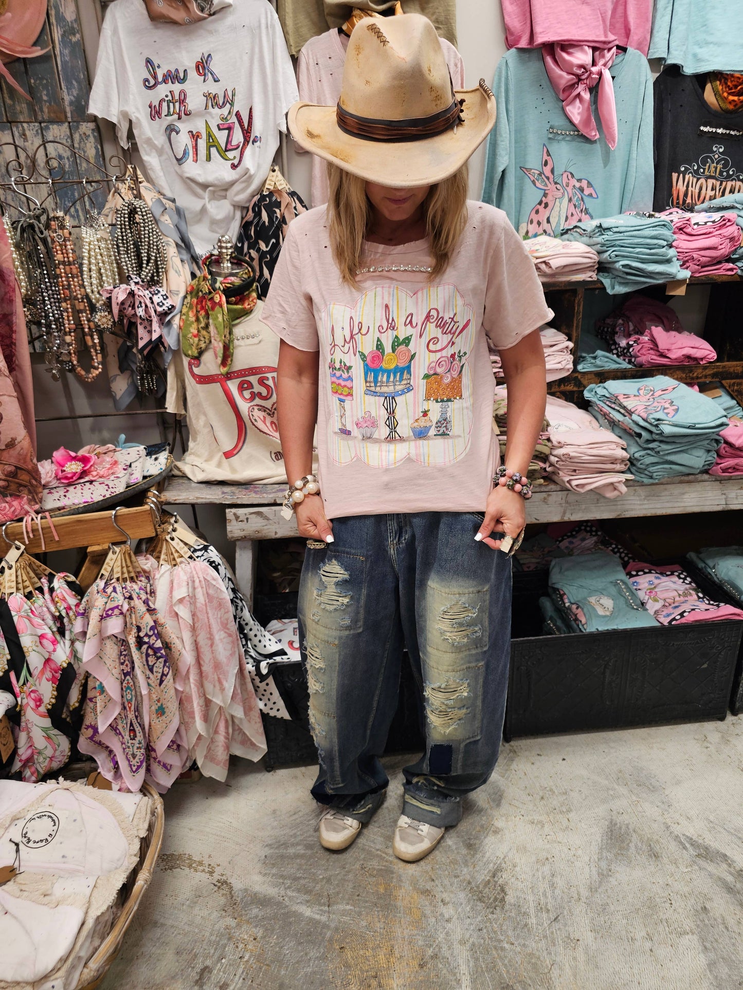 Life Is A Party Tattered Tee: Fits up to 2X