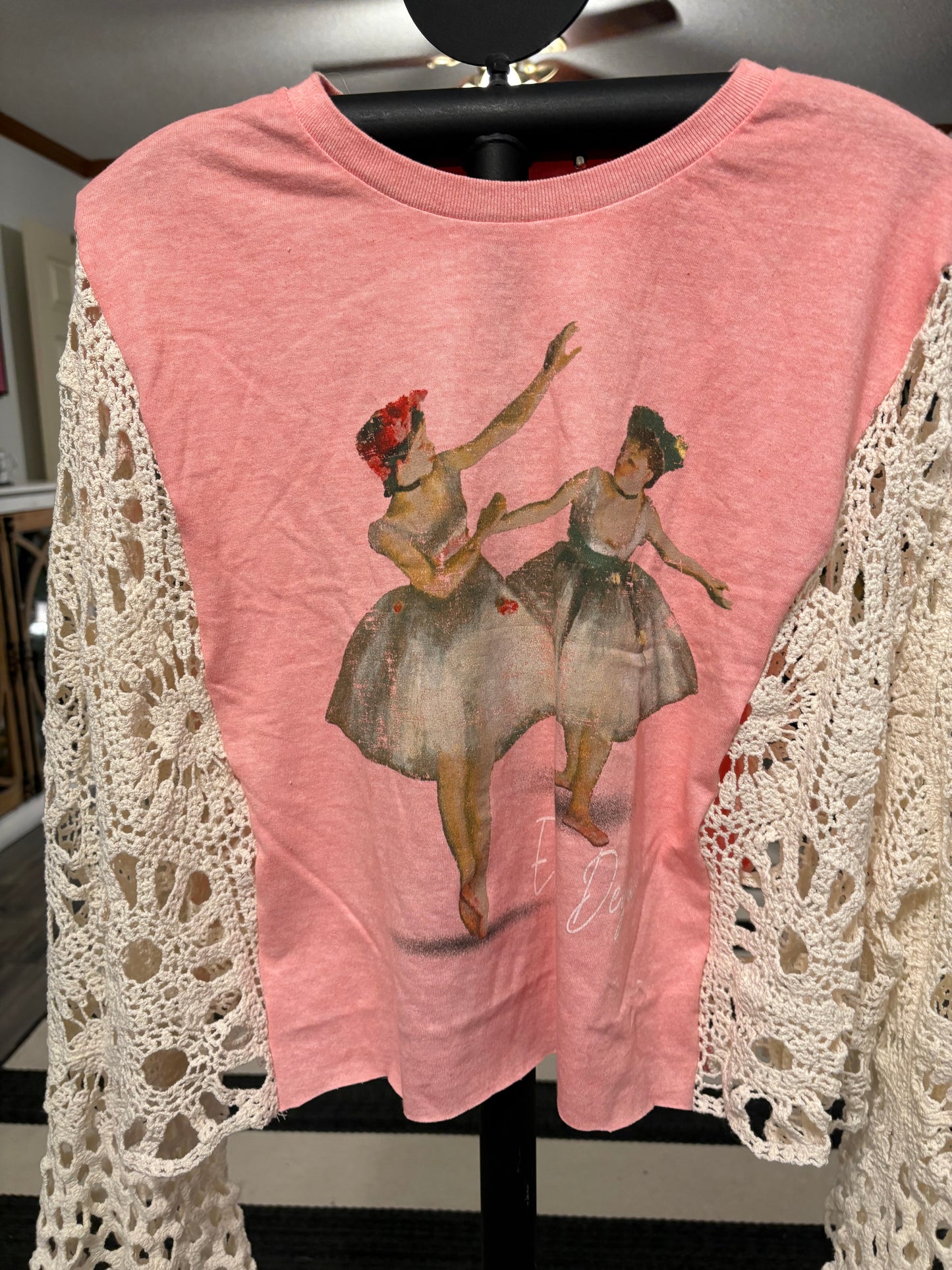 Degas Upcycled Crochet Tee Fits a Small to XL Cropped