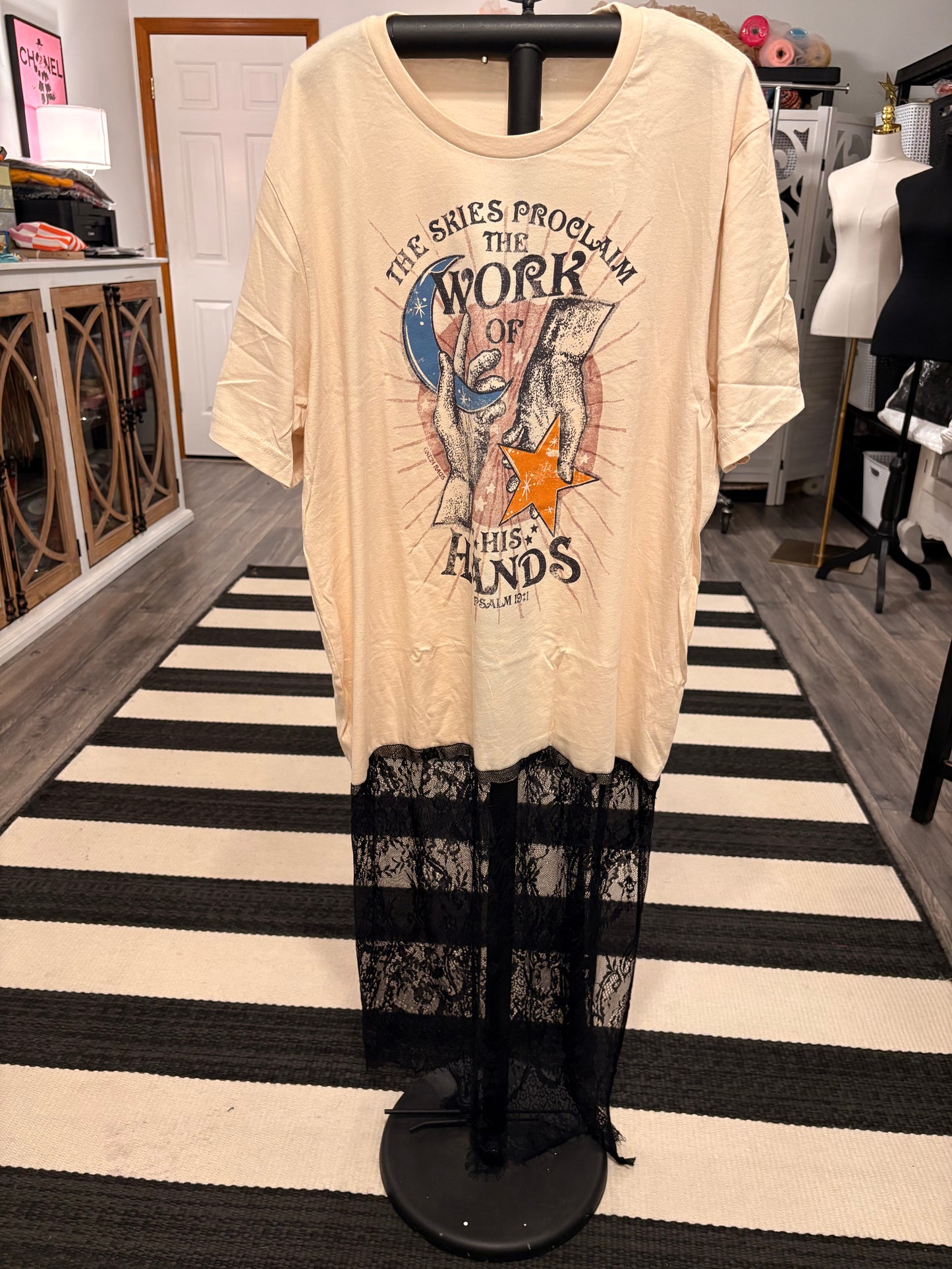 His Hands Lace Bottom Tee Dress OVERSIZED Fits a Small to 2X