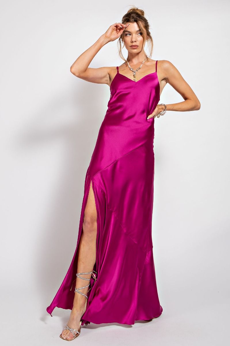 Fuchsia Satin Cami Dress