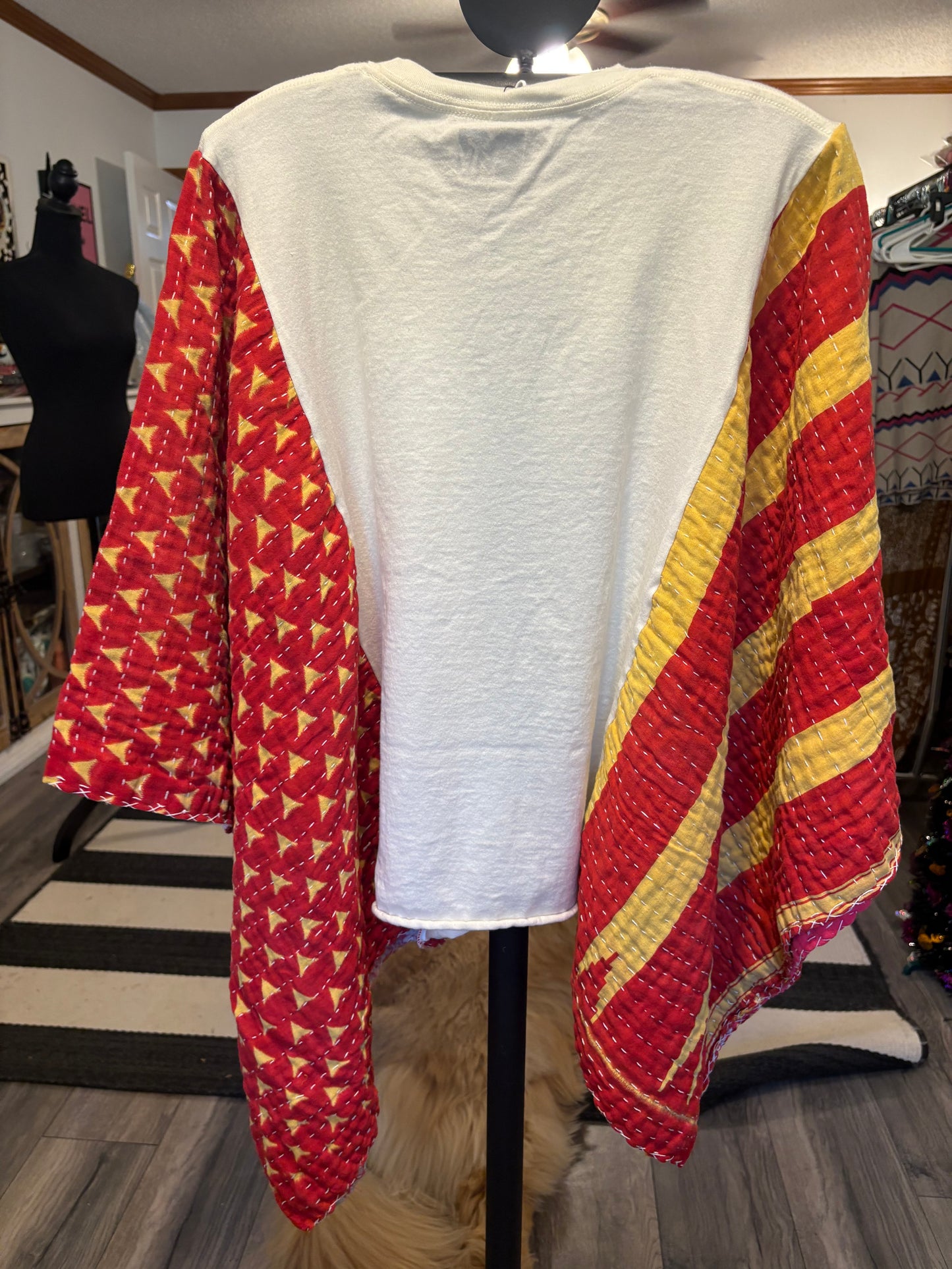 MTV Upcycled Vintage Kantha Poncho Tee Fits A Small to XL