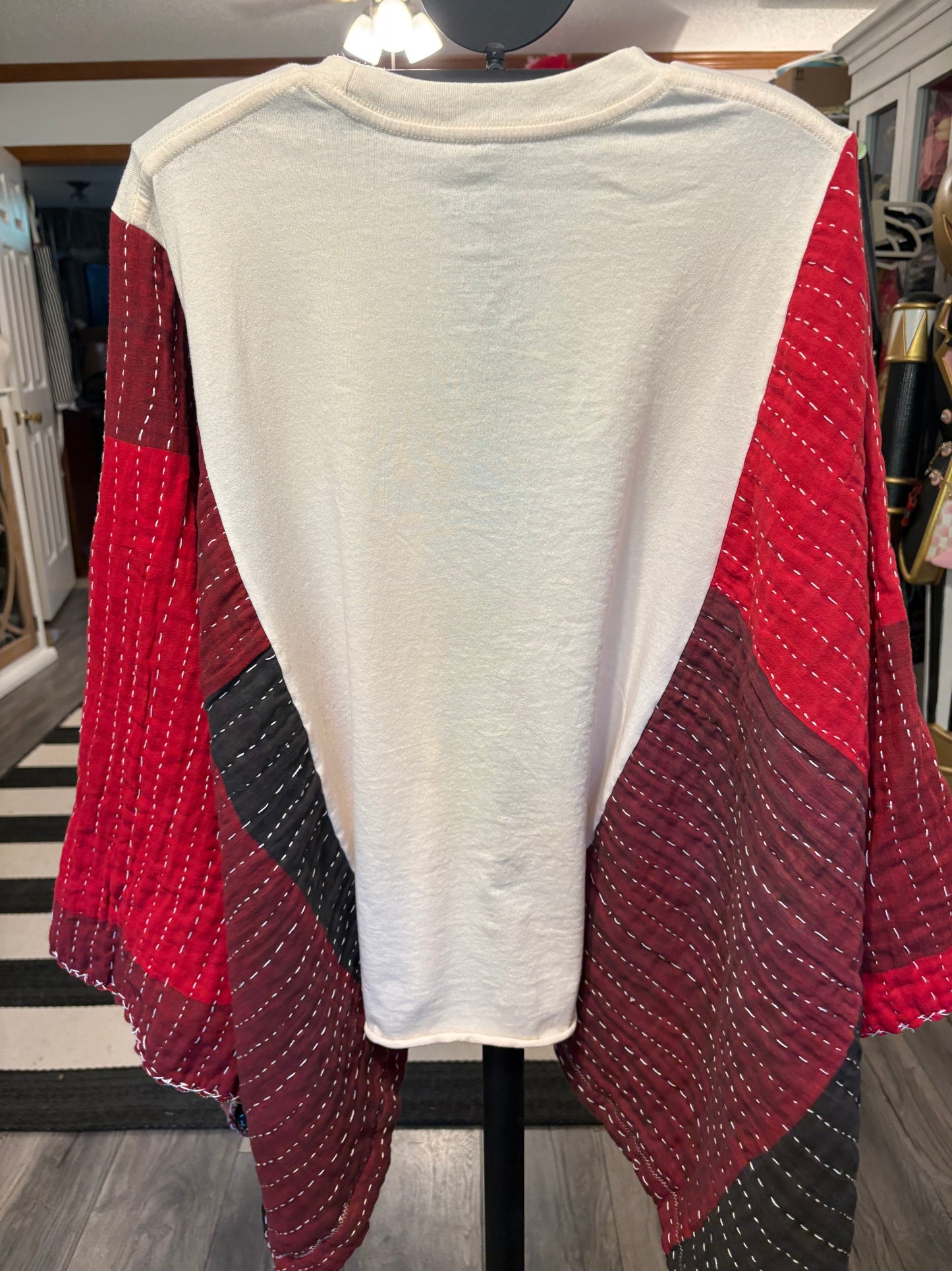 Mickey Christmas Upcycled Vintage Kantha Poncho Tee Fits A Size Small to XXL