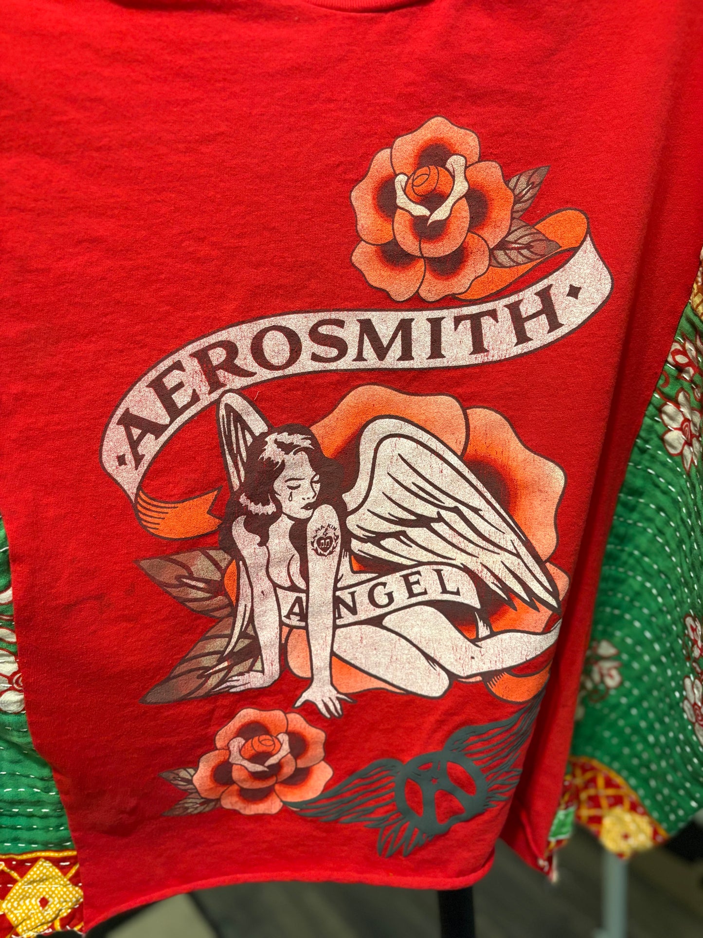 Aerosmith Upcycled Vintage Kantha Poncho Tee Fits A Size Small to XXL