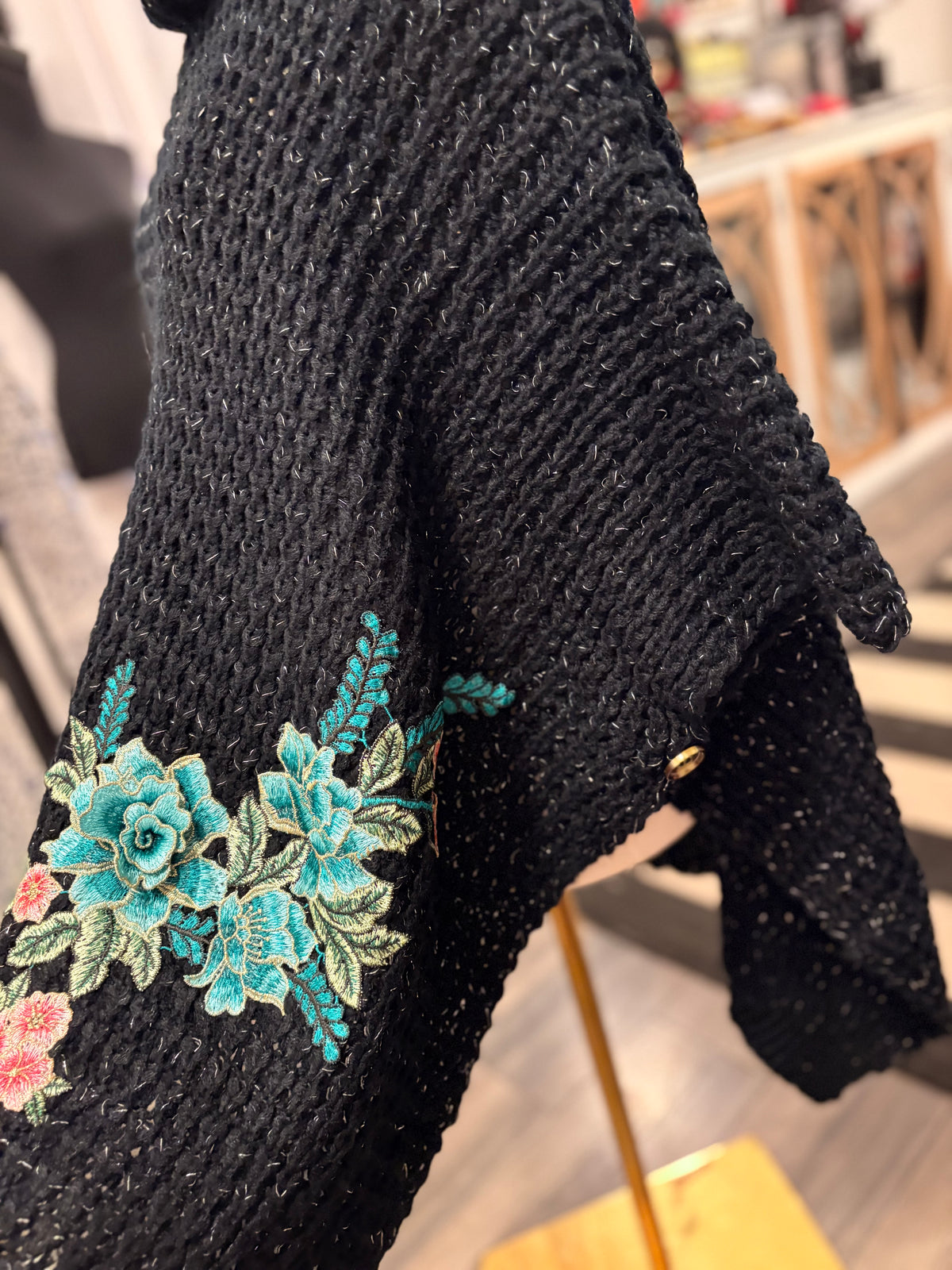 Blue Ivy Hand Embroidered Sweater Poncho by Aratta One Size Fits a Small to 3X