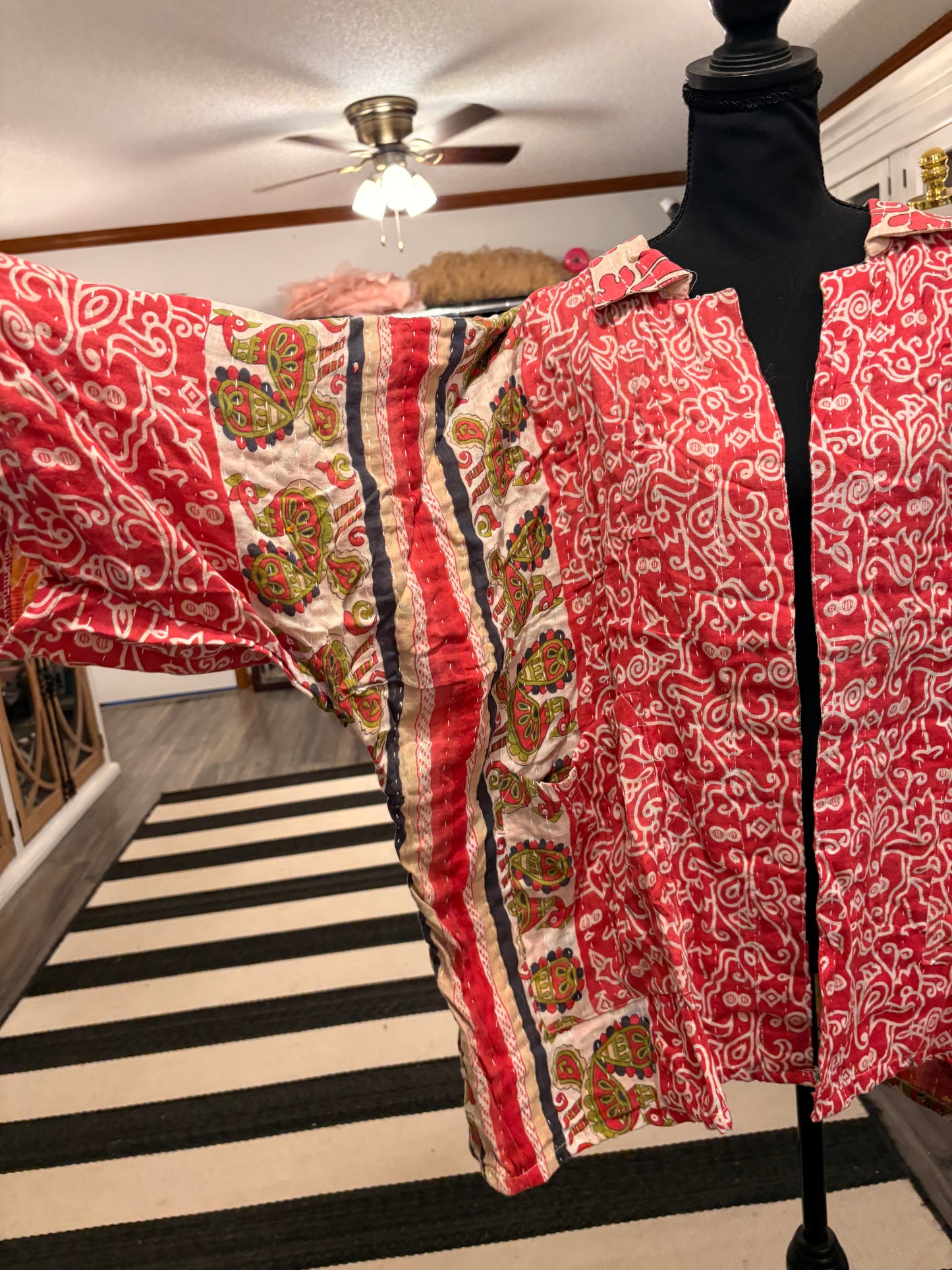 Lauren Vintage Printed Cotton Kantha Jacket One Size Fits Small to 2X