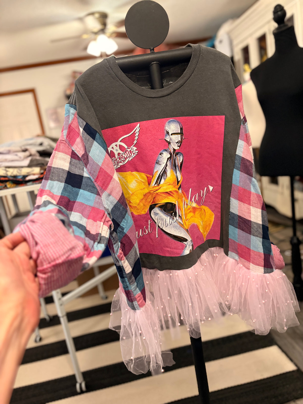 Just Push Play Flannel and Tutu Tee One Size Fits a Small to Large