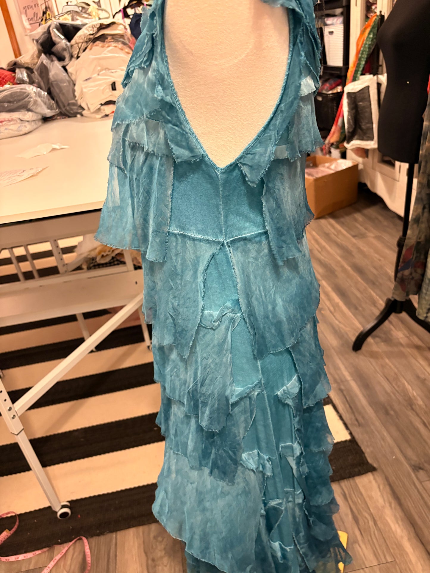 Telly Silk Ruffle Knit Maxi Dress One Size Fits Small to XL 2-14