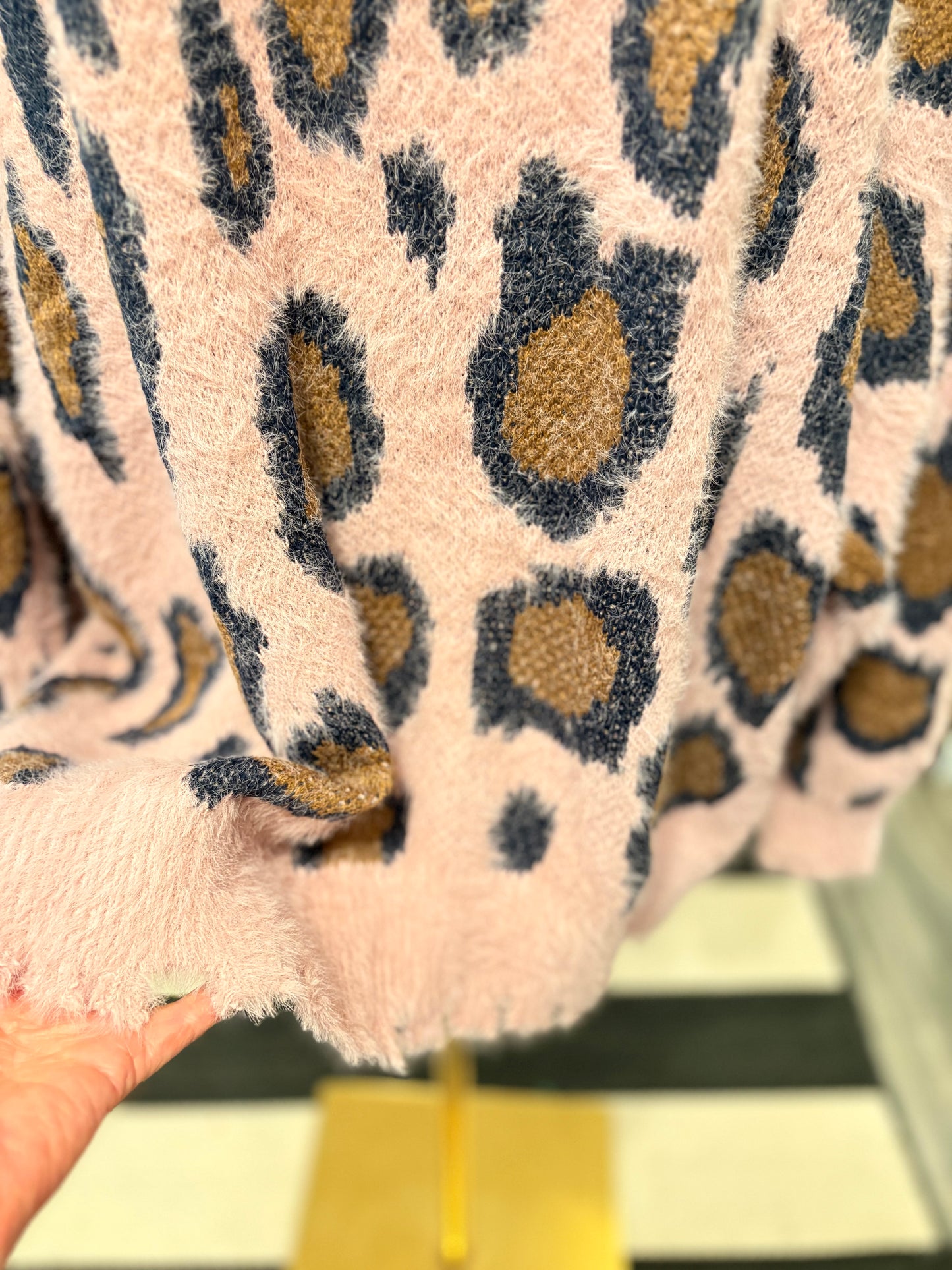 Dusty Pink Fuzzy Cheetah Sweater Plus Size