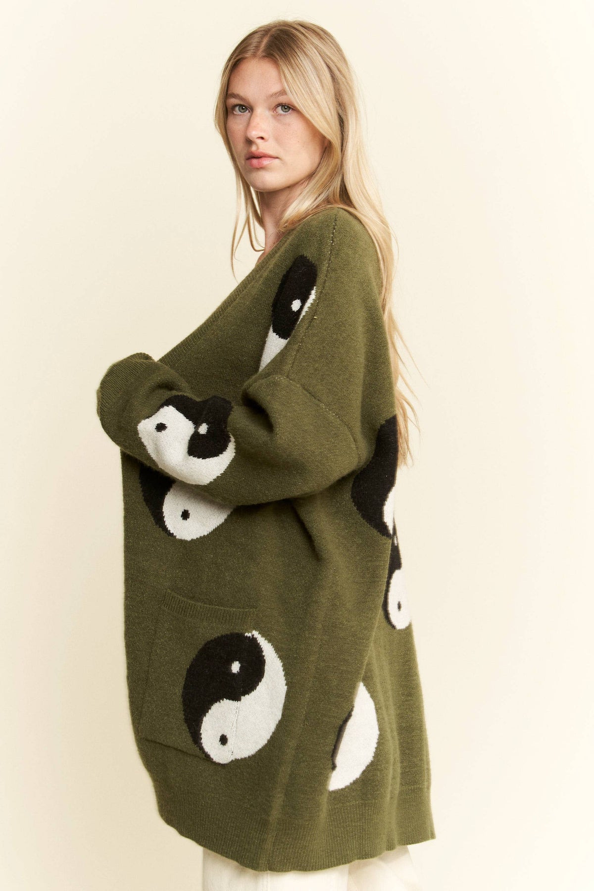 OVER SIZED YIN YANG CARDIGAN: OLIVE (Copy)