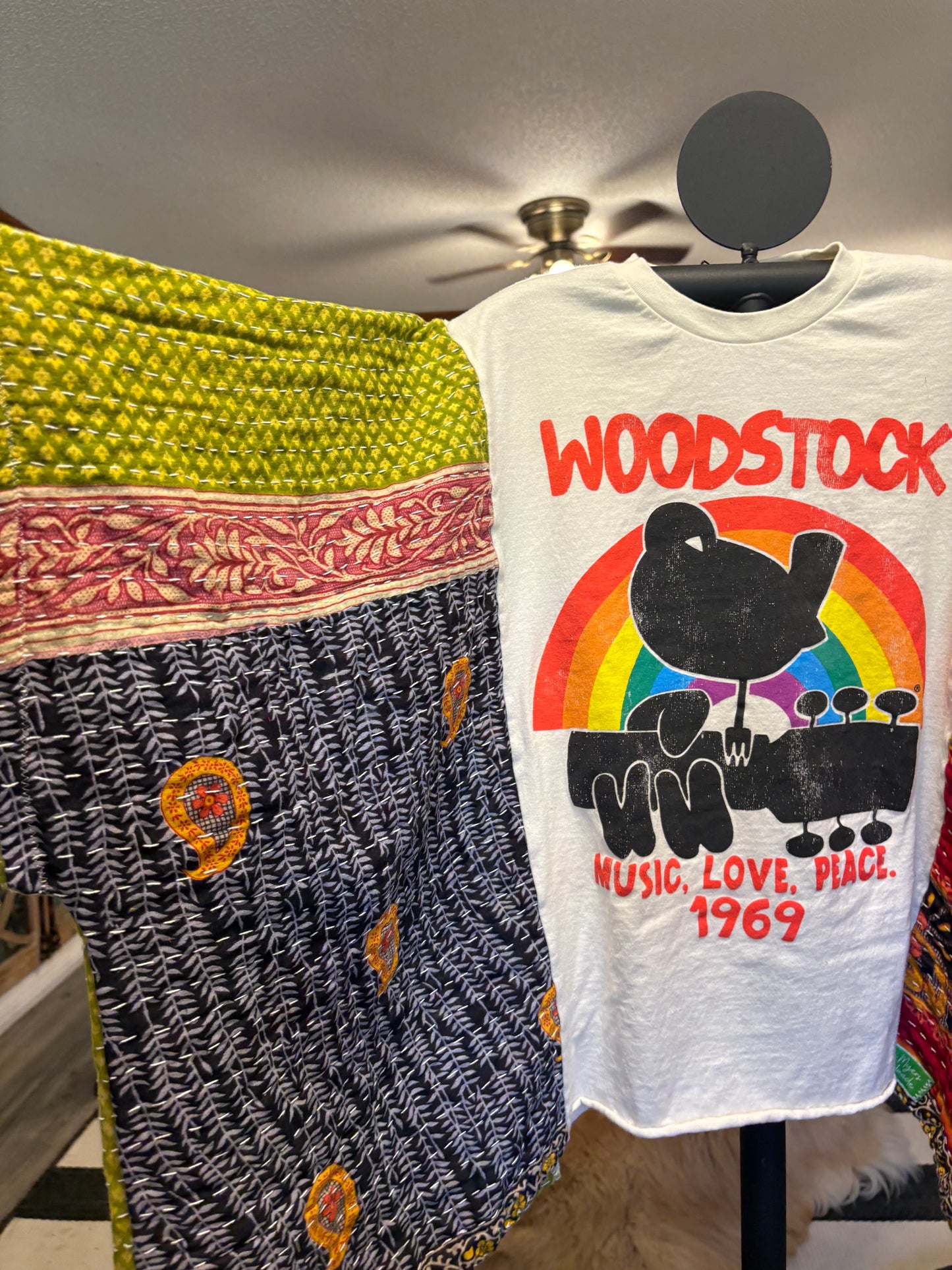 Woodstock Upcycled Vintage Kantha Poncho Tee Fits A Small to XL