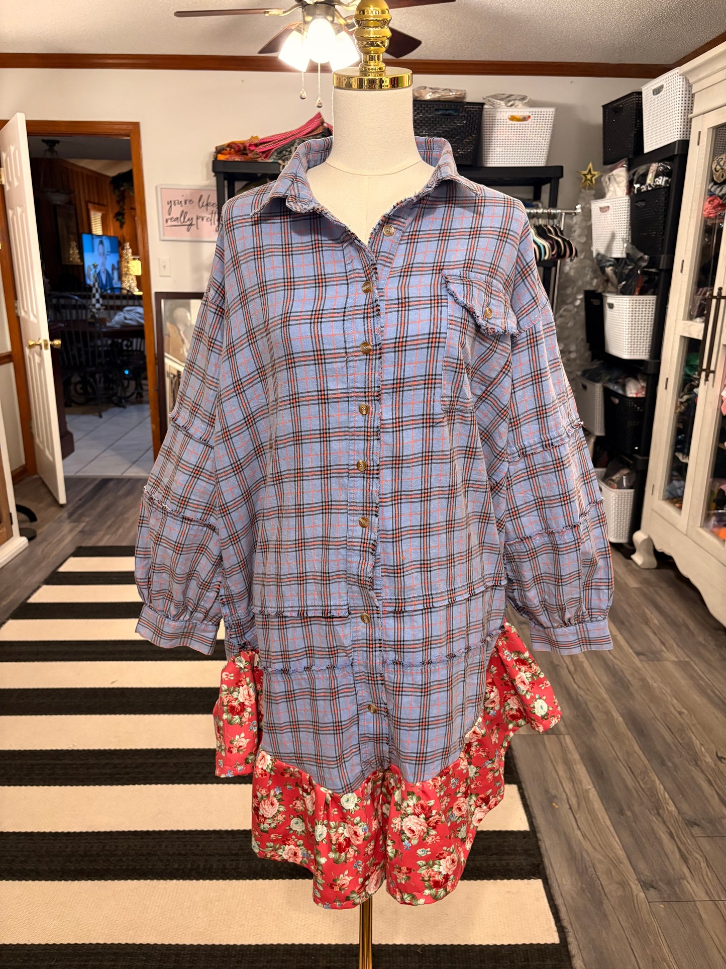 Bethany Upcycled Oversized Frayed Flannel Dress One Size Fits a Small to XXL