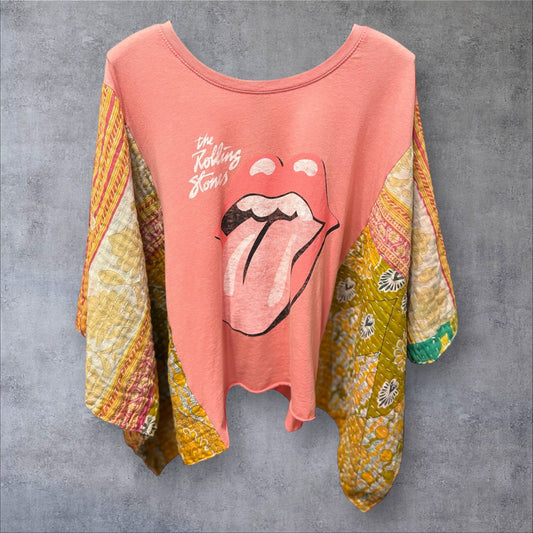 Stones Upcycled Vintage Kantha Poncho Tee One Size Fits A Large to 3X
