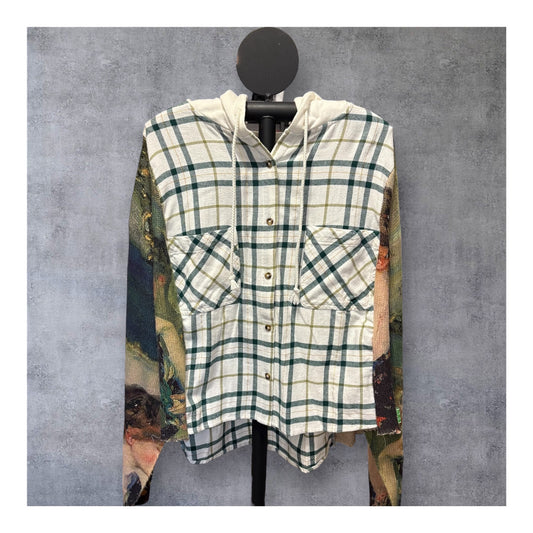 You’re Gorgeous Upcycled Flannel Hoodie Sweater One Size Fits a Small to XXL CROPPED