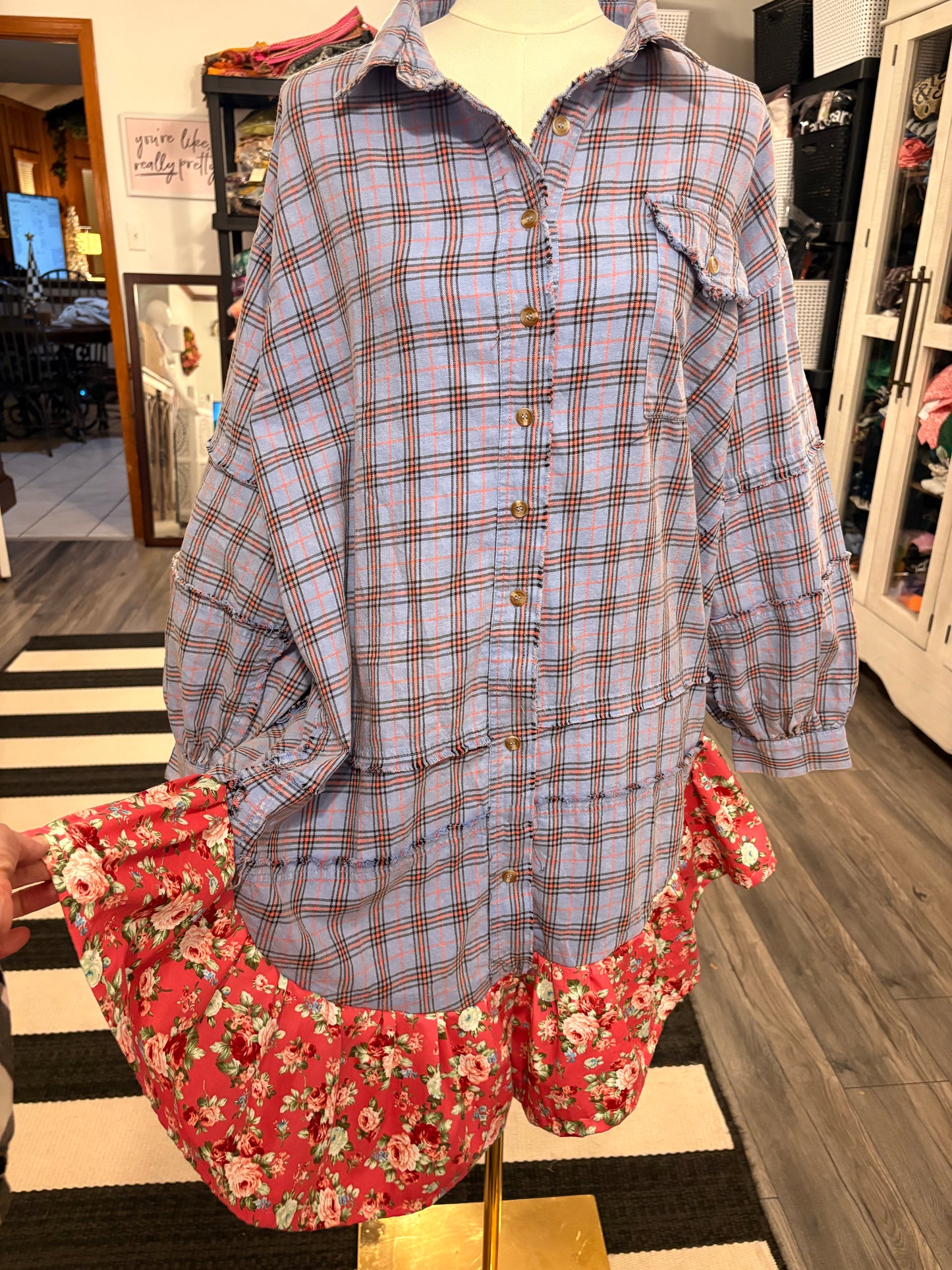 Bethany Upcycled Oversized Frayed Flannel Dress One Size Fits a Small to XXL