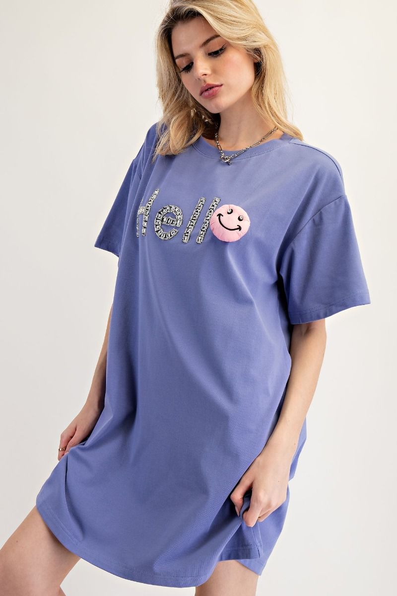 Purple Hello Patched Tunic Tee Dress