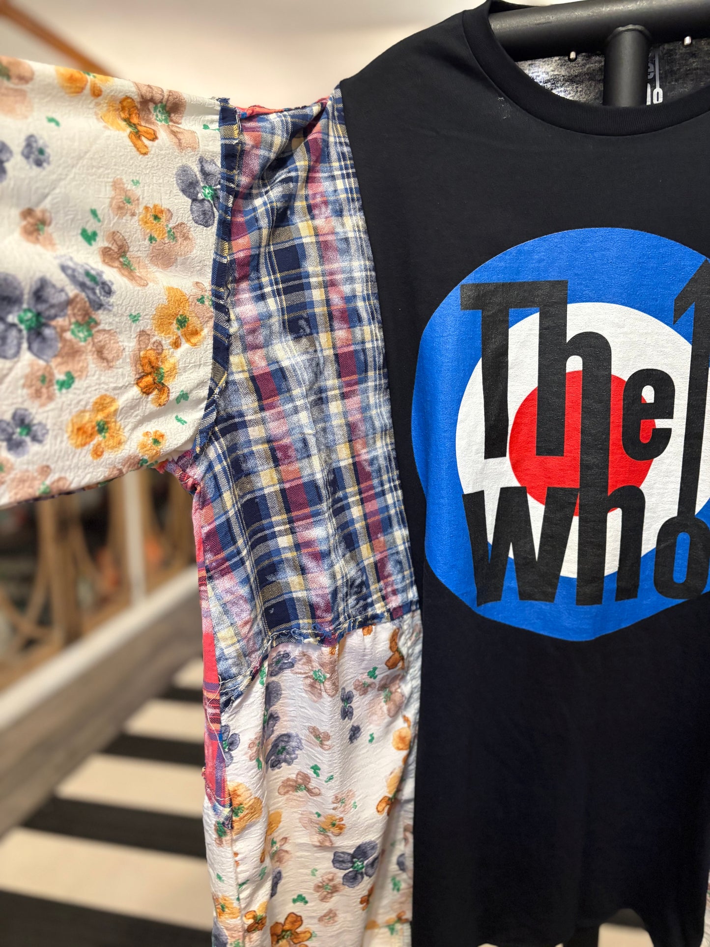 Who? Upcycled Frayed Patchwork Tee One Size Fits A Small to XXL Oversized