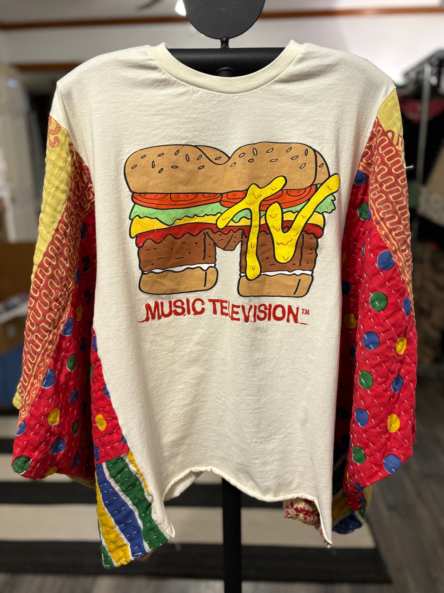 MTV Upcycled Vintage Kantha Poncho Tee Fits A Size Small to XXL