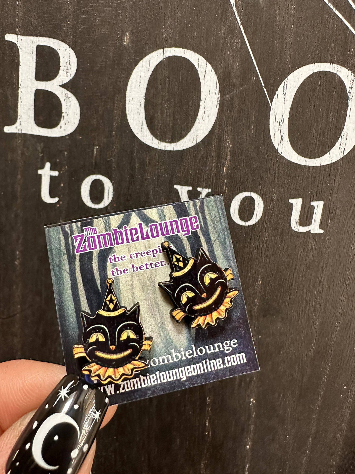Johanna Parker Blact Cat Hat Earrings: Hanging hooks