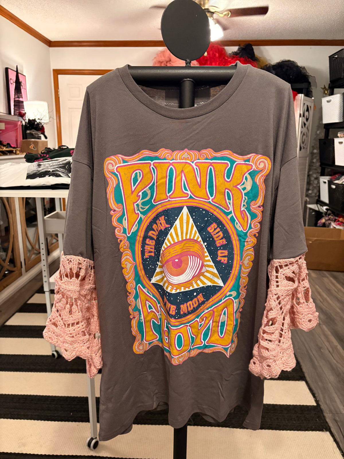 Pink Side of the Moon Glam Crochet Sleeve Tee One Size Fits a Small to XL