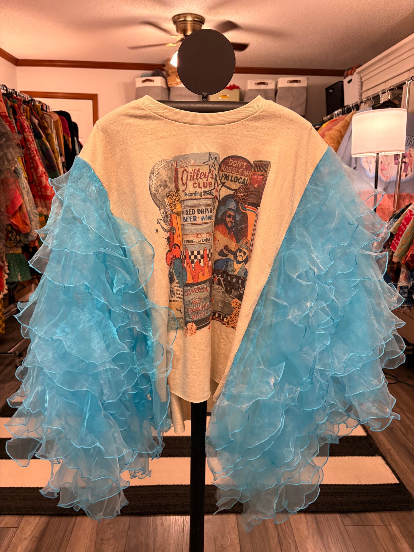 80s Country Rockstar Ruffle Top One Size Fits a Small to XXL