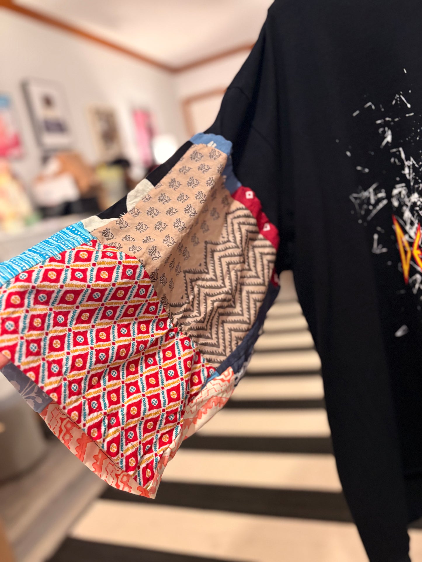 Photograph Patchwork Sleeve Tee Fits a Small to 2X
