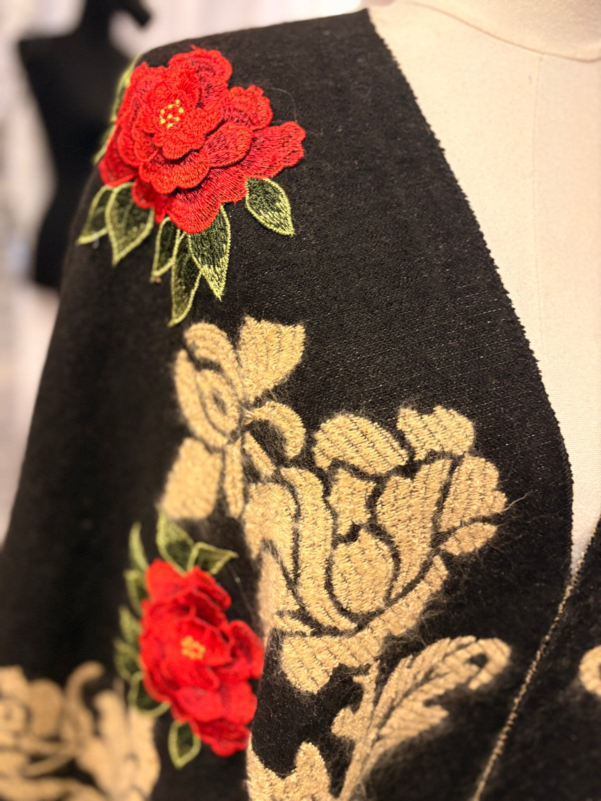 The Rose Hand Embroidered Poncho by Aratta One Size Fits a Small to 3X