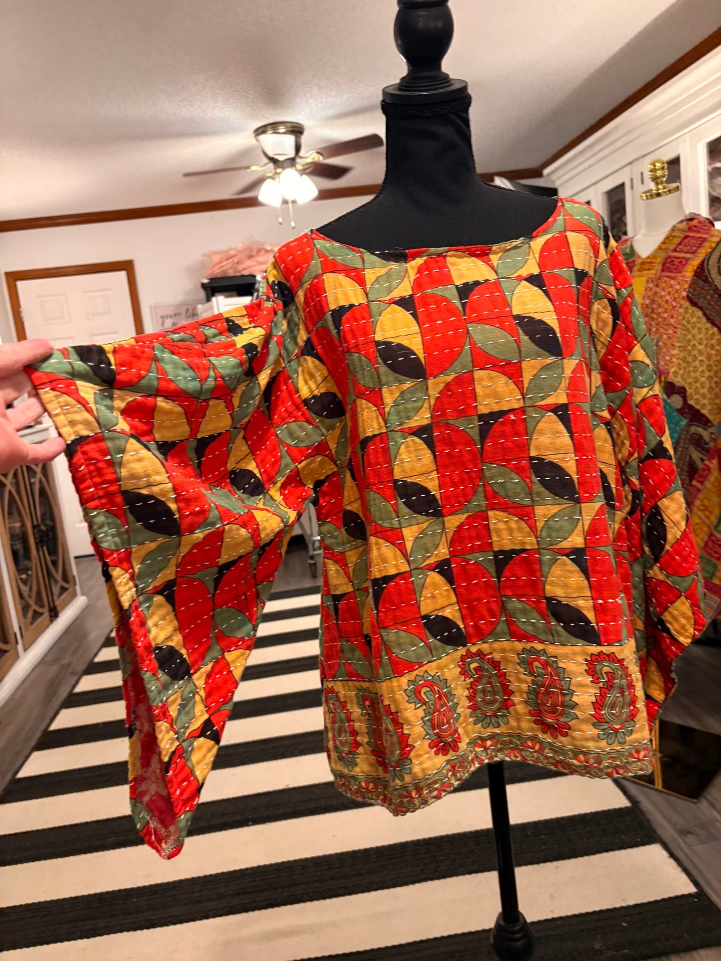 Mara Kantha Flare Sleeve Top One Size Fits a Small to XL