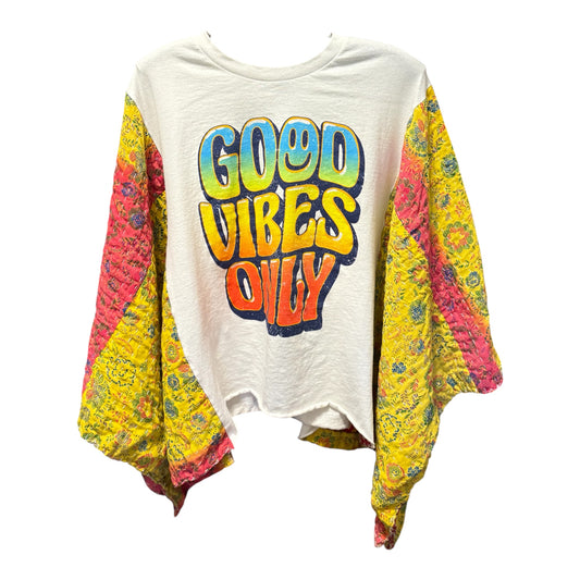Good Vibes Upcycled Vintage Kantha Poncho Tee Fits A Size Small to XXL