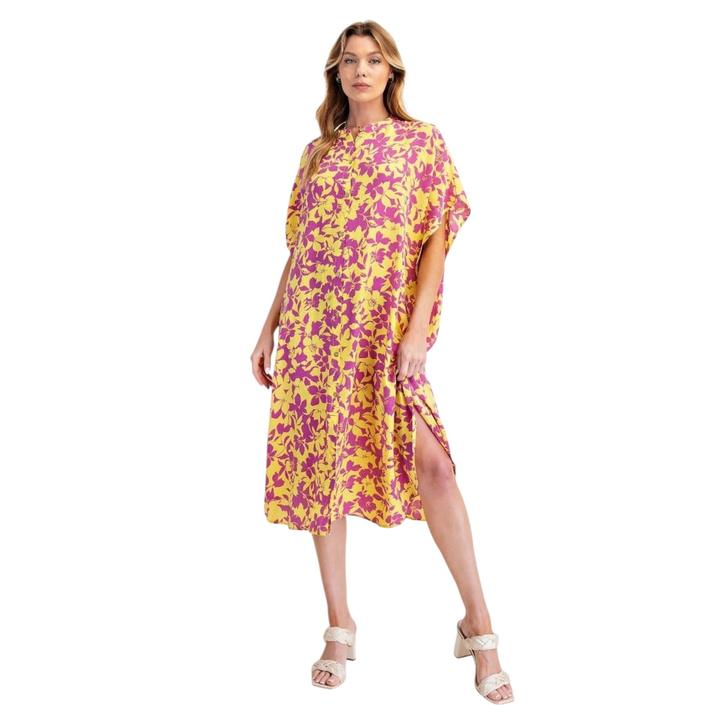 Yellow Peach Blossom Shirt Dress