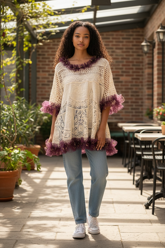 Violetta Upcycled Ballerina Crochet and Lace Top One Size Fits a Small to XL) 2-14