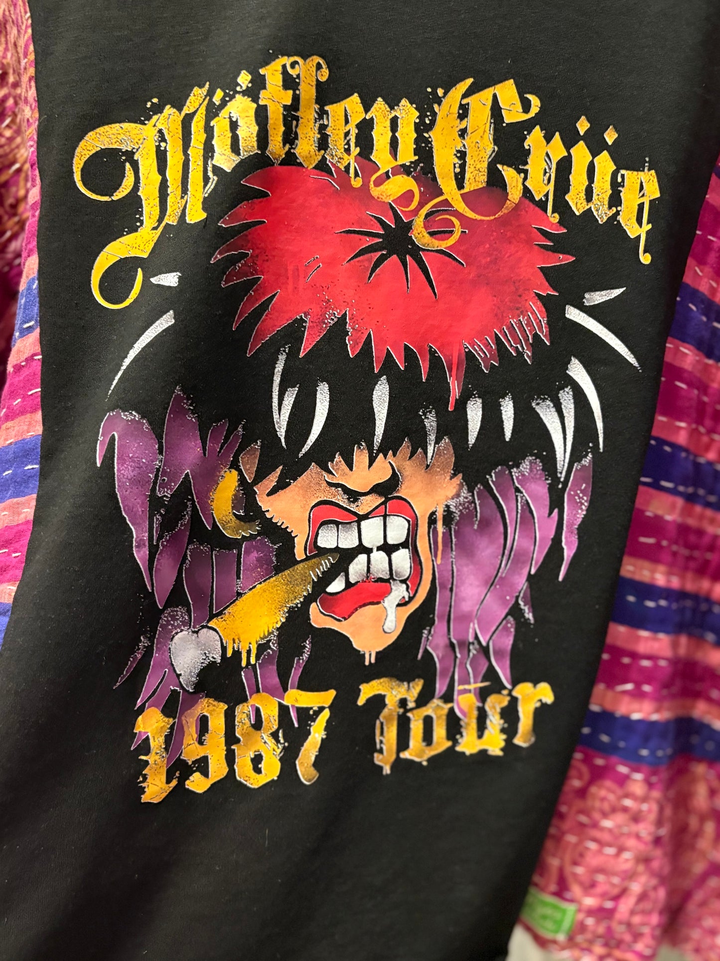 Motley Crue Upcycled Vintage Kantha Poncho Tee Fits A Size Small to XXL