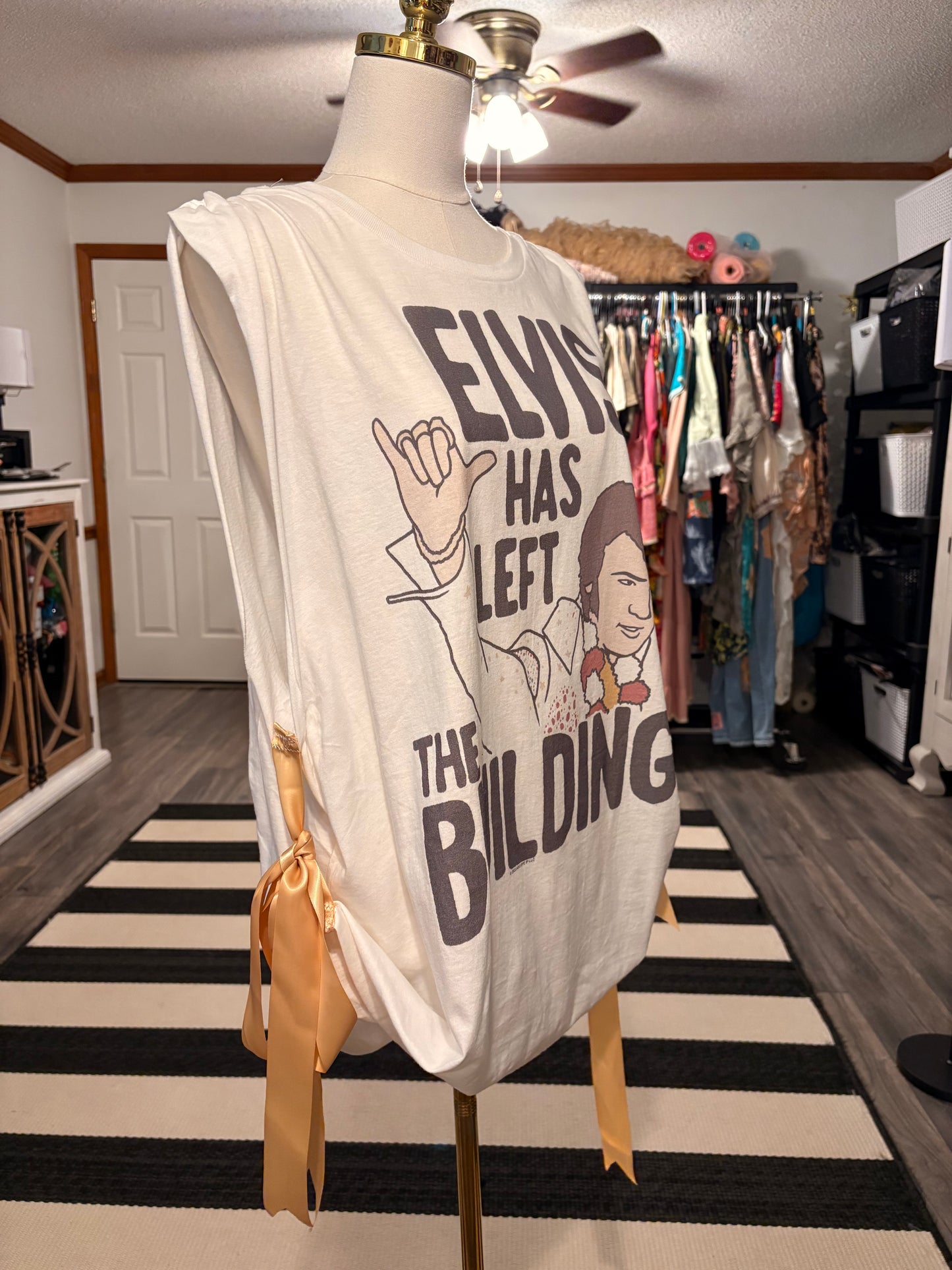 Elvis Has Left The Building Upcycled Ribbon Tank One Size Fits Small to 2X
