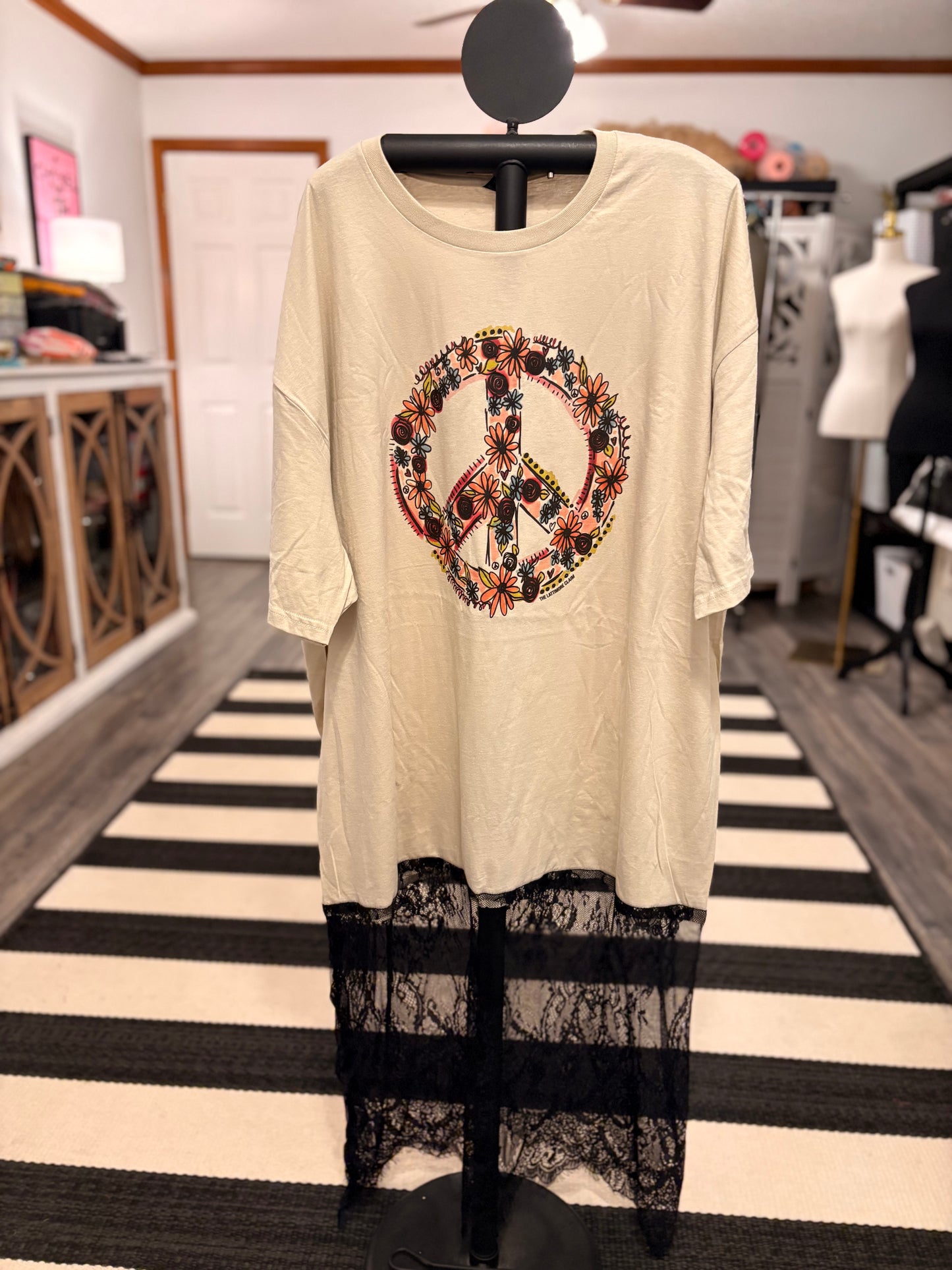 Peace Baby Lace Bottom Tee Dress OVERSIZED Fits a Small to 3X