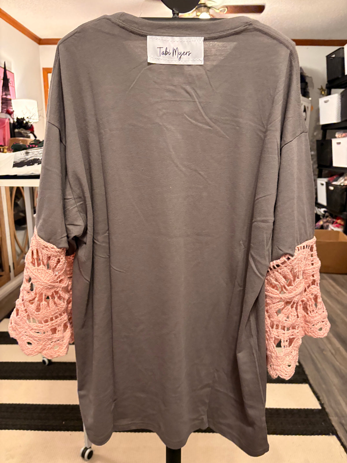 Pink Side of the Moon Glam Crochet Sleeve Tee One Size Fits a Small to XL