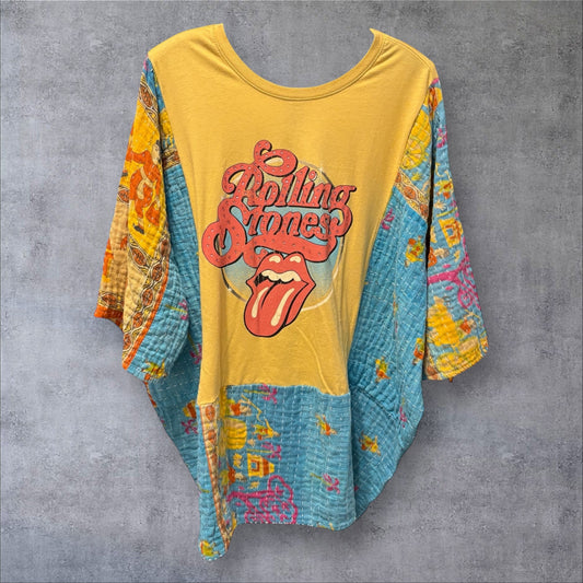 Rolling Stones Upcycled Kantha Tunic Fits a Small to XXL Super Oversized