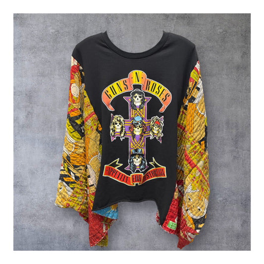 Paradise City Upcycled Vintage Kantha Quilt Poncho Tee One Size Fits a Large to 3X