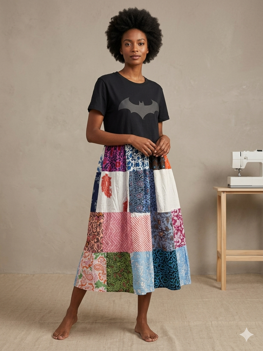 Be Batman Upcycled Patchwork Dress One Size Fits an XS to Large